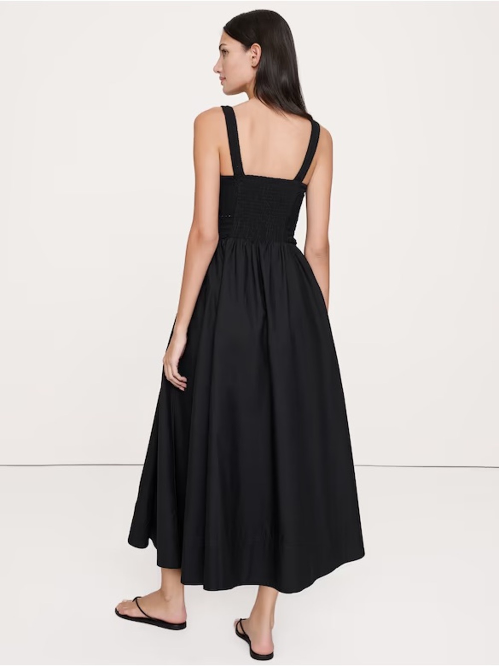 Banana Republic summer Size M Black Smocked Tank Midi Dress - MSRP $250 - Picture 6 of 7
